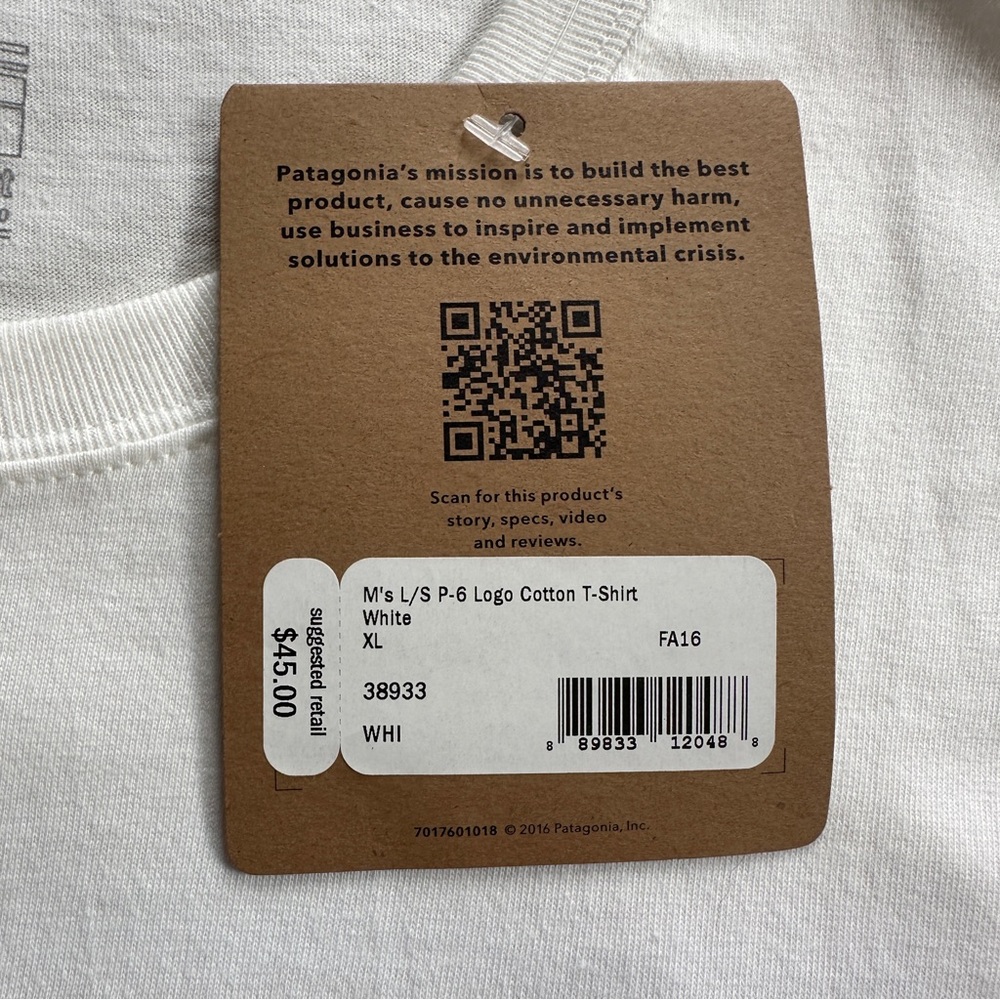 Patagonia White Long-Sleeved P-G Logo T-Shirt (NWT) - Picture 5 of 5
